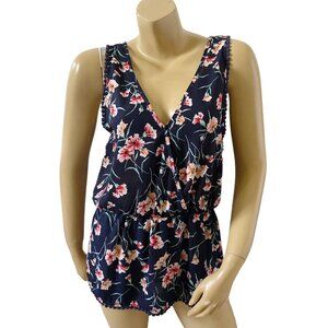 SIENNA SKY Womens Size Medium Sleeveless Floral V Neck Tank Top Tunic Shirt